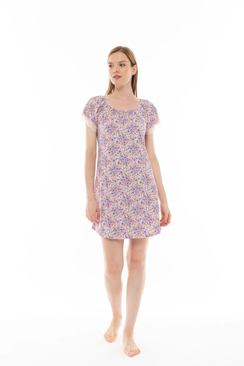 Γυναικείο Νυχτικό Pink Label - Mini - Floral - Κοντομάνικο - Viscose