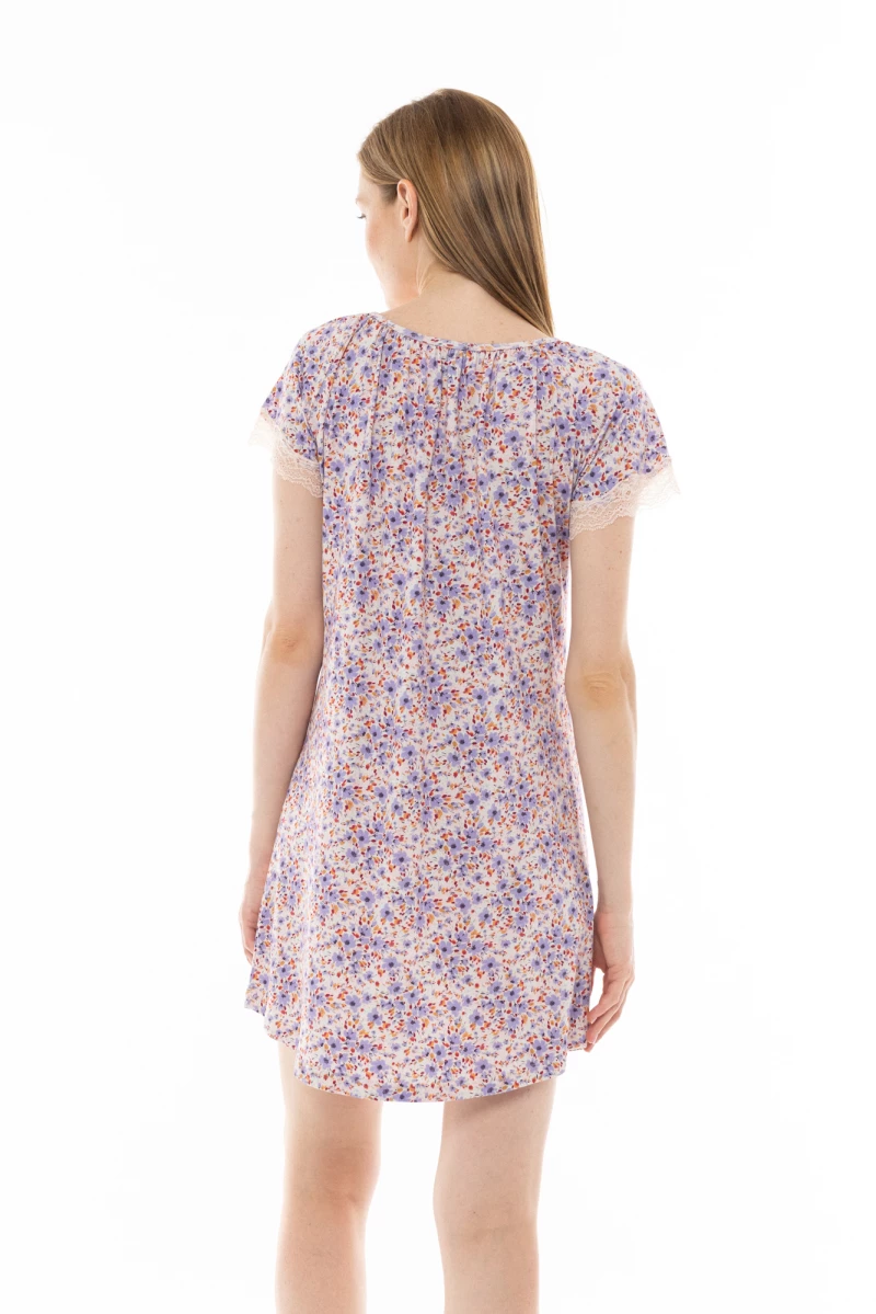 Γυναικείο Νυχτικό Pink Label - Mini - Floral - Κοντομάνικο - Viscose