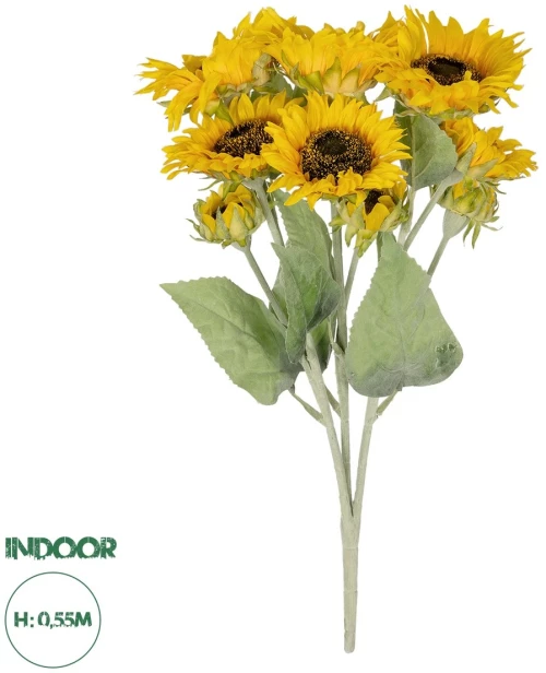 GloboStar® Artificial Garden YELLOW SUNFLOWER BRANCH 21382 Τεχνητό Διακοσμητικό Κλαδί Ηλιοτρόπιο Κίτρινο Y55cm