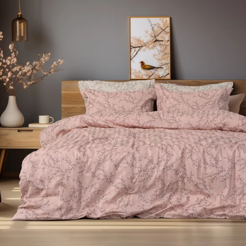 Beauty Home Σετ σεντόνια υπέρδιπλα με λάστιχο Art 12214 Flora 100% Βαμβακοσατέν 300tc 170x200+30 Σομόν