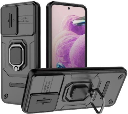 Για Xiaomi Redmi Σημείωση 12S 4G Παγκόσμια συρόμενη Camshield TPU + PC Shockproof τηλέφωνο υπόθεση με κάτοχο (Μαύρο)