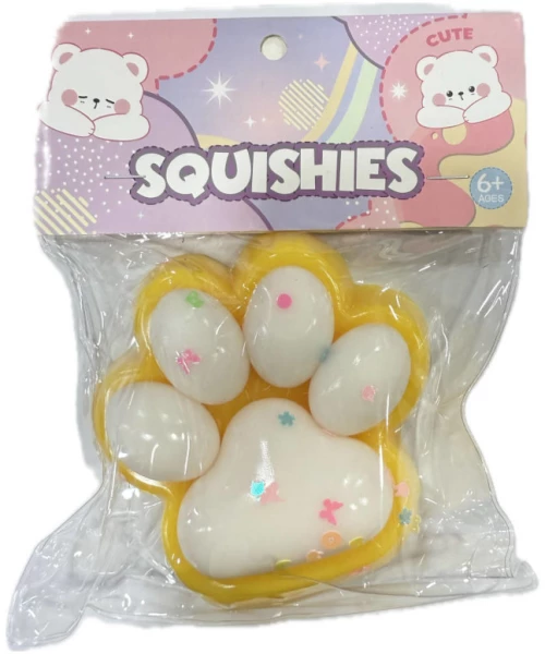 Antistress Pinch Squishy Πατούσα Δίχρωμη με Pon Pon & Strass 10x9x3 cm Κίτρινη