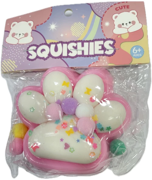 Antistress Pinch Squishy Πατούσα Δίχρωμη με Pon Pon & Strass 10x9x3 cm Ροζ