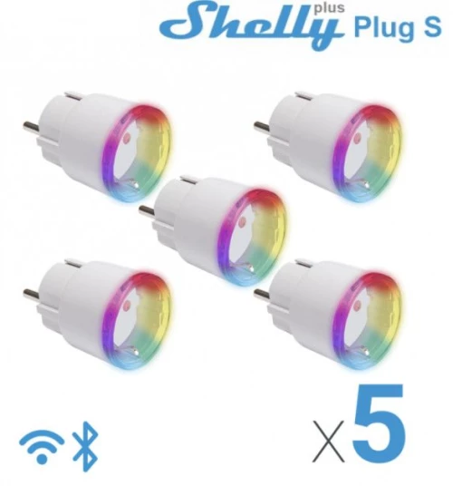 Έξυπνη Πρίζα 12Α Λευκό Σετ 5τμχ Δακτύλιος LED Wi-Fi Shelly Plus Plug S x5 Elvhx Shelly Plus Plug S x5 Λευκό