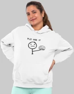 "PLZ USE IT" W Φούτερ με Κουκούλα - WHITE