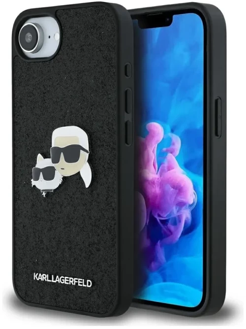 Karl Lagerfeld Θήκη Fixed Glitter Ikonik Logo Metal Pin iPhone 16e Karl & Choupette Head