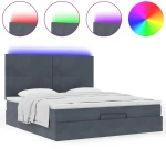 vidaXL Οθωμανικό κρεβάτι με στρώματα & LEDs Σκούρο γκρι Βελούδο