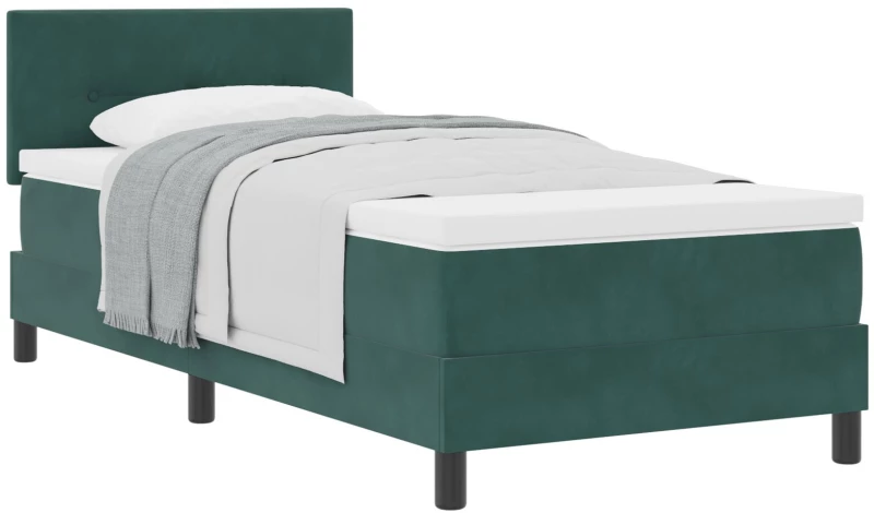 vidaXL Κρεβάτι Box Spring με Στρώμα Σκούρο Πράσινο 90x200 εκ Βελούδο
