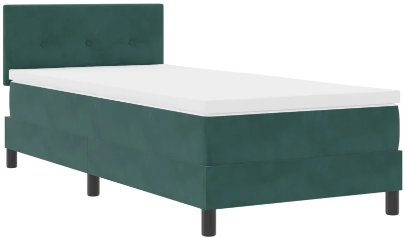 vidaXL Κρεβάτι Box Spring με Στρώμα Σκούρο Πράσινο 90x200 εκ Βελούδο
