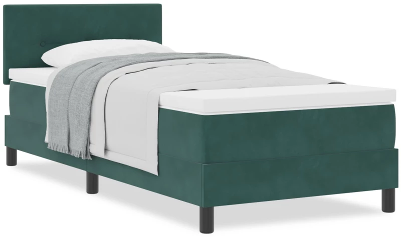 vidaXL Κρεβάτι Box Spring με Στρώμα Σκούρο Πράσινο 90x200 εκ Βελούδο