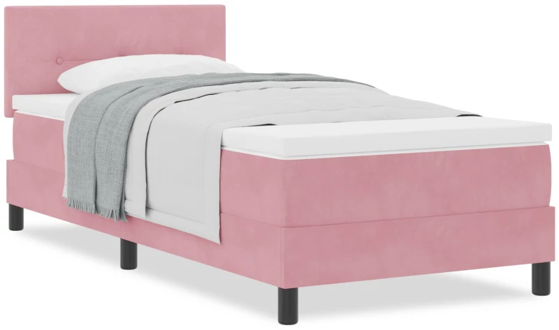 Κρεβάτι με Στρώμα Box Spring vidaXL Ροζ 100x200 εκ. Βελούδινο