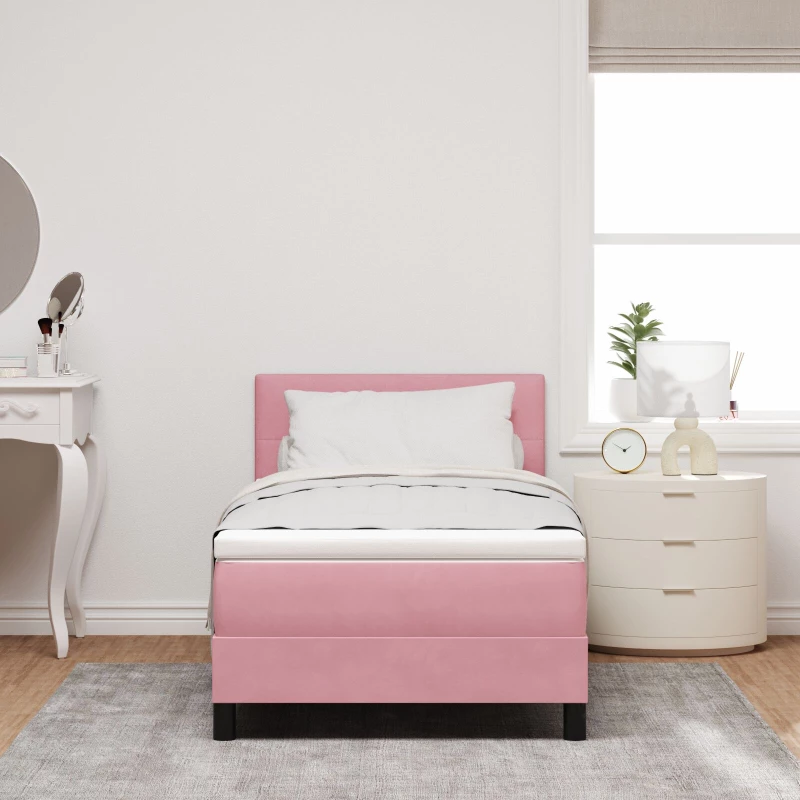 Κρεβάτι με Στρώμα Box Spring vidaXL Ροζ 100x200 εκ. Βελούδινο