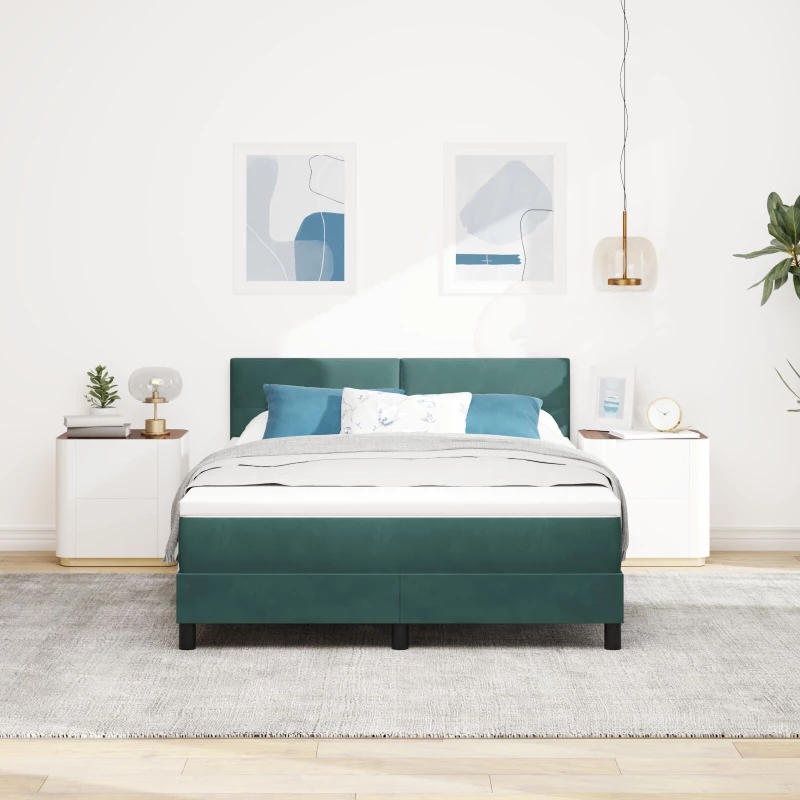 Κρεβάτι Box Spring vidaXL με Στρώμα Σκούρο Πράσινο 160x200 εκ. Βελούδο