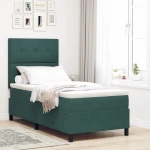 vidaXL Κρεβάτι με Στρώμα Dark Green 100x200 εκ Βελούδο