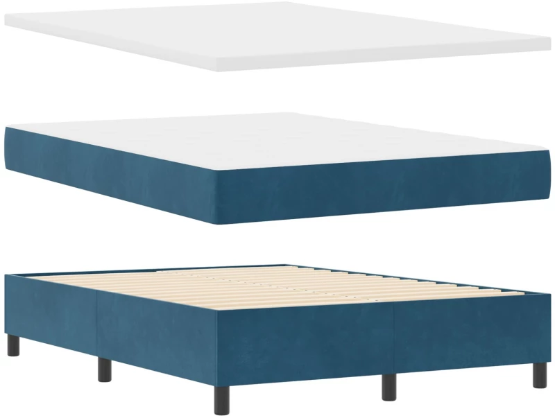 Βελούδινο Κρεβάτι Box Spring με Στρώμα Σκούρο Μπλε 140x200 εκ