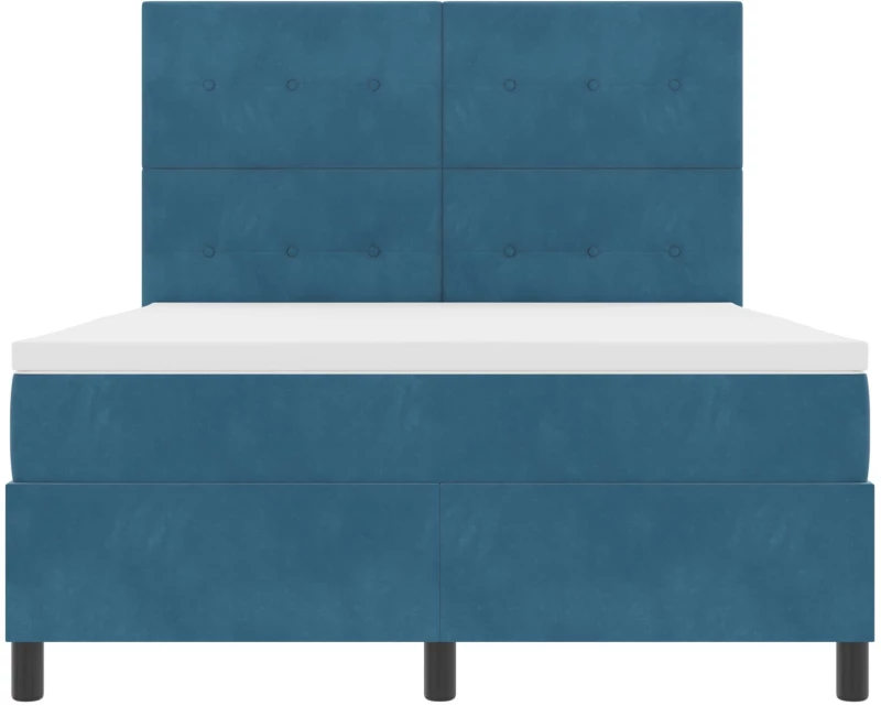 Βελούδινο Κρεβάτι Box Spring με Στρώμα Σκούρο Μπλε 140x200 εκ
