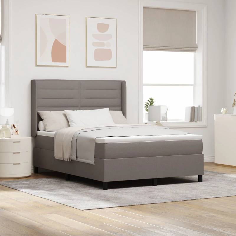κρεβάτι Box Spring με στρώμα & LED Taupe 140x200 εκ Υφάσματος