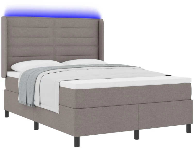 κρεβάτι Box Spring με στρώμα & LED Taupe 140x200 εκ Υφάσματος