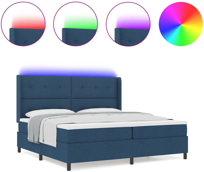 vidaXL Κρεβάτι με Στρώμα και LED Μπλε 200x200 εκ Υφασμάτινο