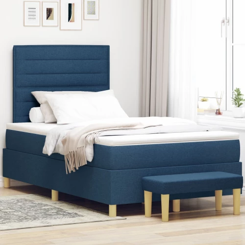 vidaXL Κρεβάτι με Στρώμα και Πάγκο Μπλε 120x200 εκ Υφάσματος