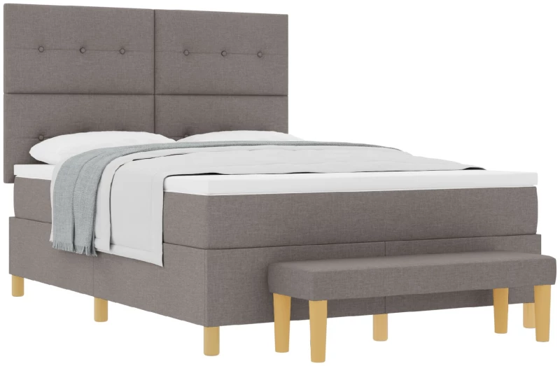 Κρεβάτι Box Spring vidaXL με Στρώμα & Πάγκο Taupe 140x200 εκ. Υφάσματος