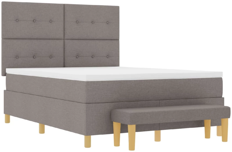Κρεβάτι Box Spring vidaXL με Στρώμα & Πάγκο Taupe 140x200 εκ. Υφάσματος
