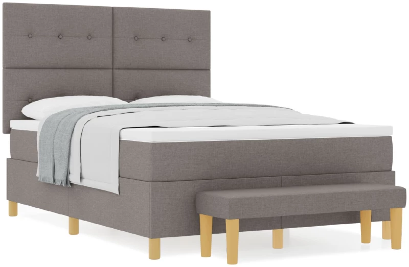 Κρεβάτι Box Spring vidaXL με Στρώμα & Πάγκο Taupe 140x200 εκ. Υφάσματος