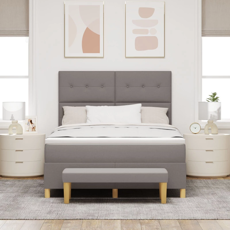 Κρεβάτι Box Spring vidaXL με Στρώμα & Πάγκο Taupe 140x200 εκ. Υφάσματος