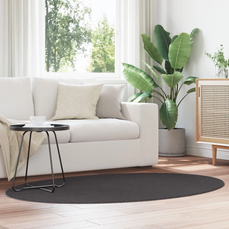 vidaXL Χαλιά Ανθρακί Μαλλί 120 x 170 εκ. Χαλί Χώρου Στρογγυλό