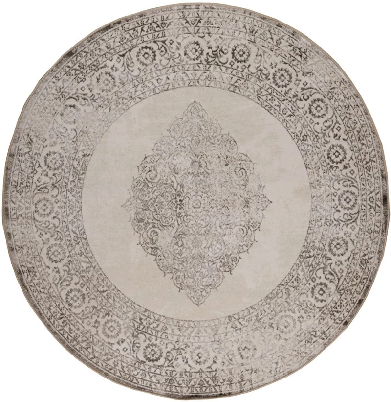 Χαλί Gossip 6185A White Vizon Ecru-Grey Βιοκαρπέτ 160X160 Round