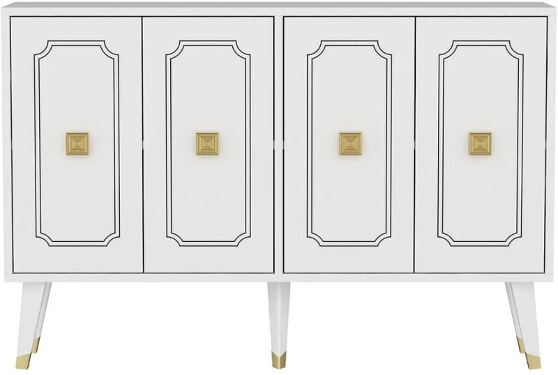 Μπουφές Roland 327ODS1229 120x30x80cm White-Gold Μοριοσανίδα, Μελαμίνη