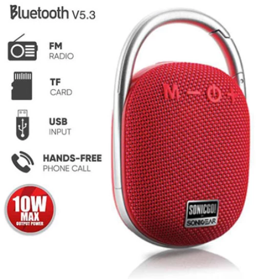 Sonic Gear Φορητό Ηχείο Bluetooth 5W με BT V5.3 / FM Δέκτη / Υποδοχή Κάρτας TF / USB / TWS - Κόκκινο