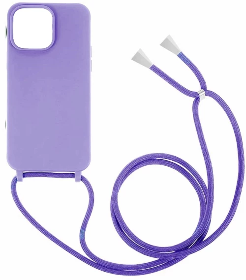 Θήκη Σιλικόνης GREEN ON με Κορδόνι Κολιέ για iPhone 14 Plus - Μωβ