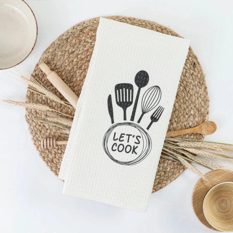 Πετσέτα Κουζίνας (50x70) Waffle Let's Cook Εκρού βαμβακερή Borea