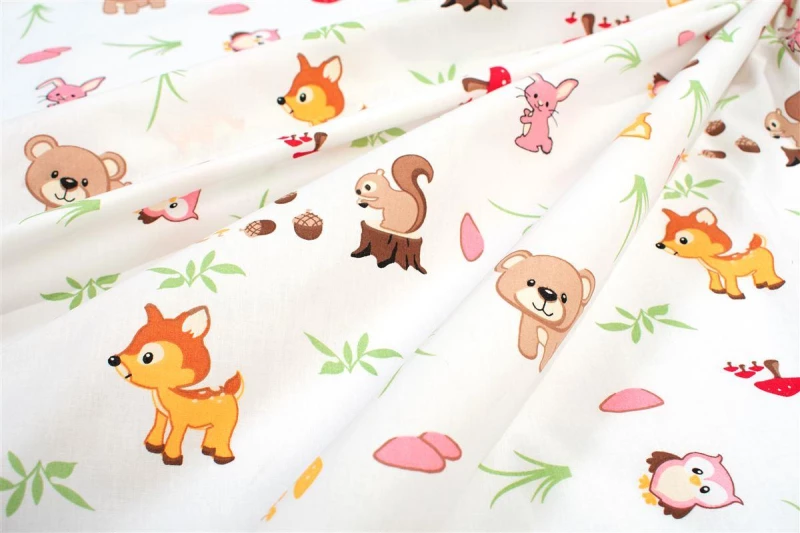 Πάνα Χασέ bebe Forest Animals 571 80X80 White-Pink 100% Cotton - -