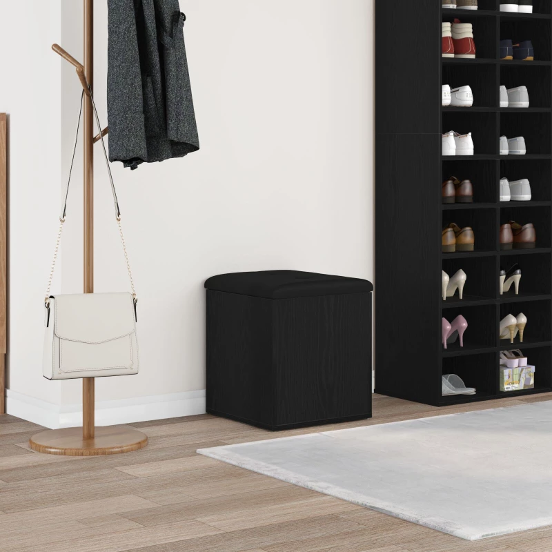 vidaXL Παγκάκι Αποθήκευσης Μαύρος Δρυός 42x42x45 εκ. Μασίφ Ξύλο