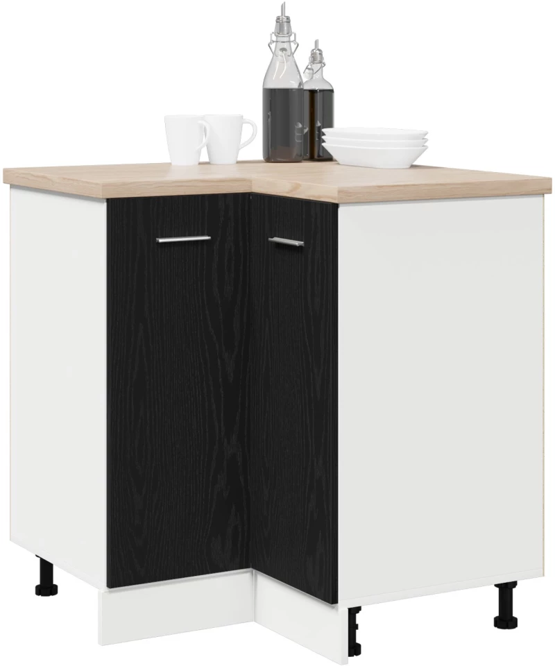 vidaXL Μαύρο Δρυς Γωνιακό Κάτω Ντουλάπι - 75.5x75.5x81.5 εκ