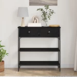vidaXL Κονσόλα Μαύρη Δρυς 72,5x25x75 εκ. Σανίδα και Χάλυβας