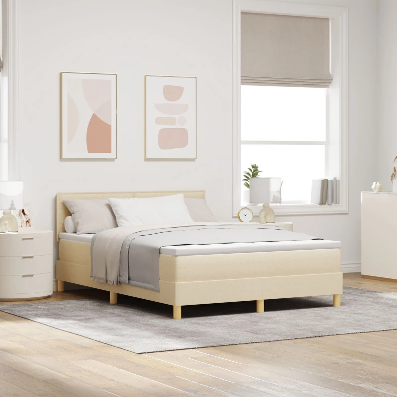 vidaXL Κρεβάτι Box Spring με Στρώμα Κρεμ 140χ200 εκ. Ύφασμα