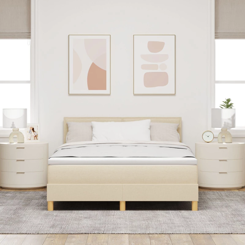 vidaXL Κρεβάτι Box Spring με Στρώμα Κρεμ 140χ200 εκ. Ύφασμα