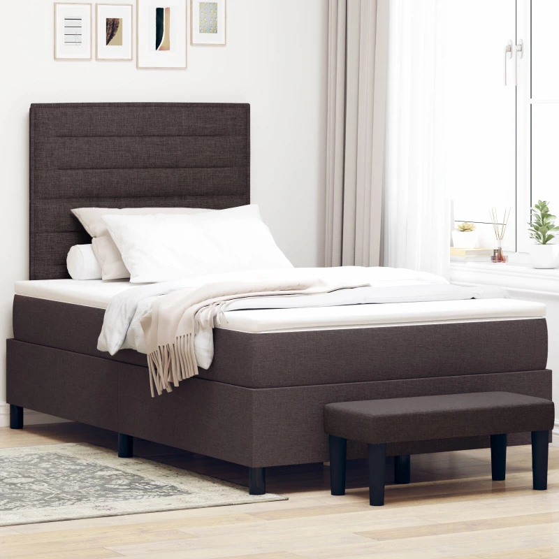 vidaXL Κρεβάτι Box Spring με Στρώμα & Πάγκο Σκούρο Καφέ 120x200 εκ. Ύφασμα