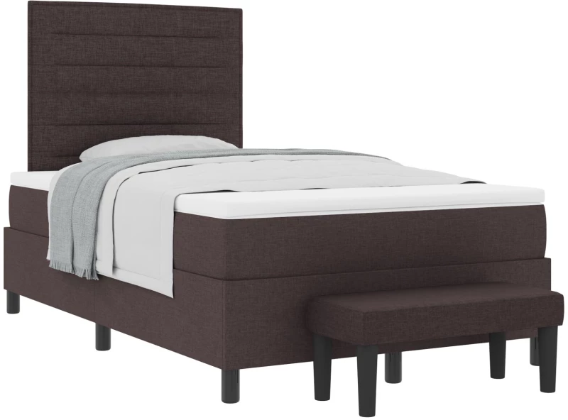 vidaXL Κρεβάτι Box Spring με Στρώμα & Πάγκο Σκούρο Καφέ 120x200 εκ. Ύφασμα