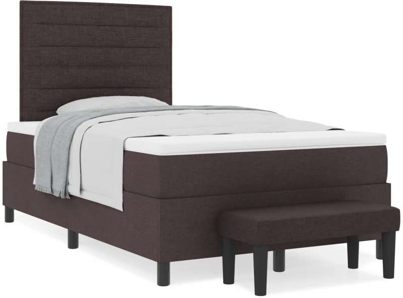 vidaXL Κρεβάτι Box Spring με Στρώμα & Πάγκο Σκούρο Καφέ 120x200 εκ. Ύφασμα