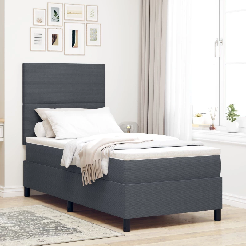 vidaXL Κρεβάτι Box Spring με Στρώμα Σκούρο Γκρι 100x200 εκ. Ύφασμα Βελούδου