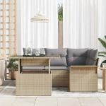 vidaXL Σετ Καναπέ 5 Τεμαχίων με Μαξιλάρια Μπεζ Πολυ Ρατάν