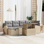 vidaXL Σετ 7 τεμαχίων Καφέ Κήπου με Μαξιλάρια Μπεζ Πολυρατάν