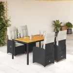 vidaXL Σετ Επίπλων Bistro Κήπου 5 τεμ Μαύρο Συνθετ. Ρατάν με Μαξιλάρια