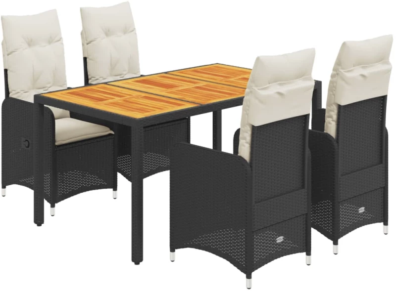 vidaXL Σετ Επίπλων Bistro Κήπου 5 τεμ Μαύρο Συνθετ. Ρατάν με Μαξιλάρια