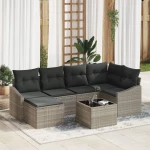 vidaXL Σετ Κήπου 7 Τεμαχίων με Μαξιλάρια Γκρι Πολυ Ρατάν