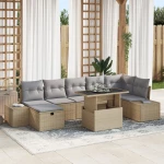 vidaXL Σετ Καναπέ 8 Τεμαχίων με Μαξιλάρια Μπεζ Πολυ Ρατάν